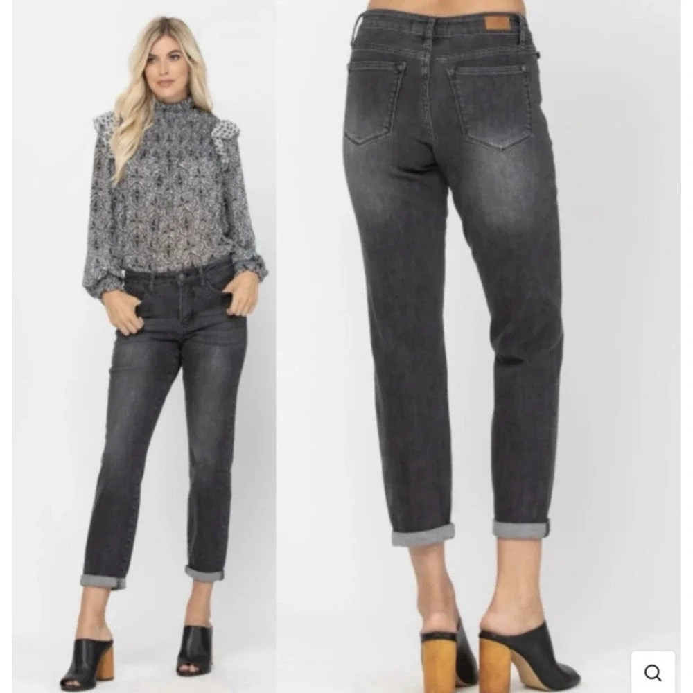 Judy Blue Jeans JB88130 Boyfriend Fit Black Stretch Denim Mid-Rise Size 5/27 - Picture 1 of 11